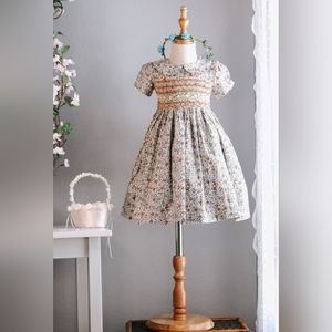 Floral Hand-Smocked Embroidered Baby Girl Dress. Toddler Girl Easter Dress. 2T